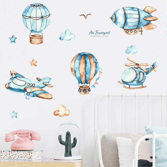 Aviones y globos niños 2 x (90x30cm) | Vinilo sticker pared