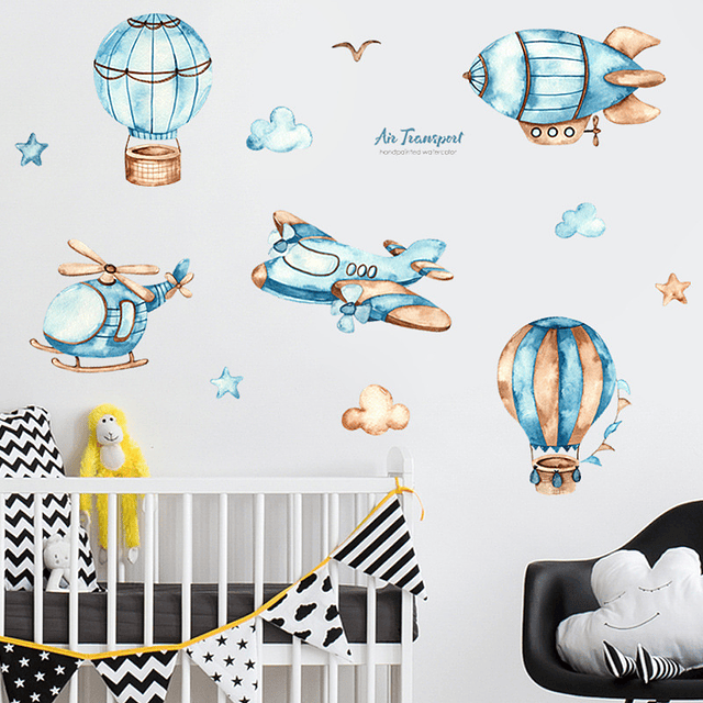 Aviones y globos niños 2 x (90x30cm) | Vinilo sticker pared