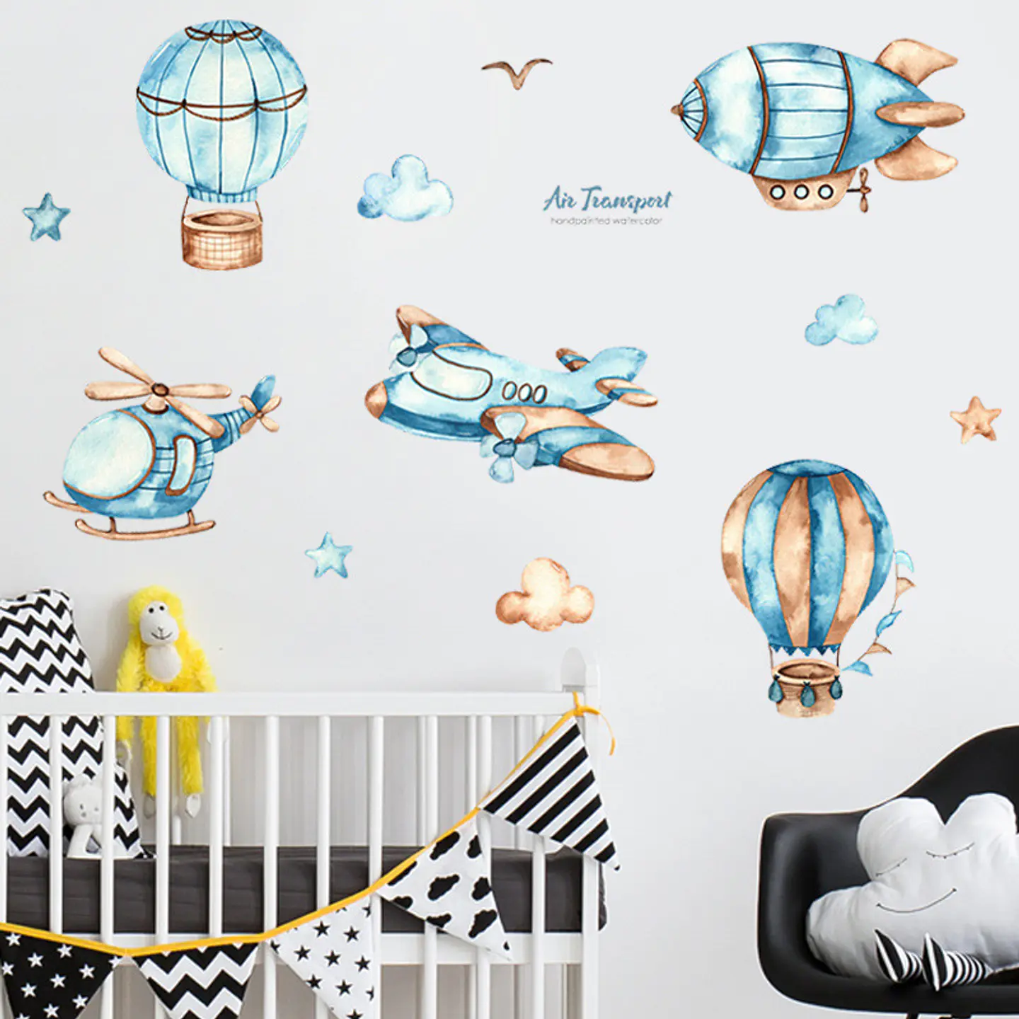 Aviones y globos niños 2 x (90x30cm) | Vinilo sticker pared 2