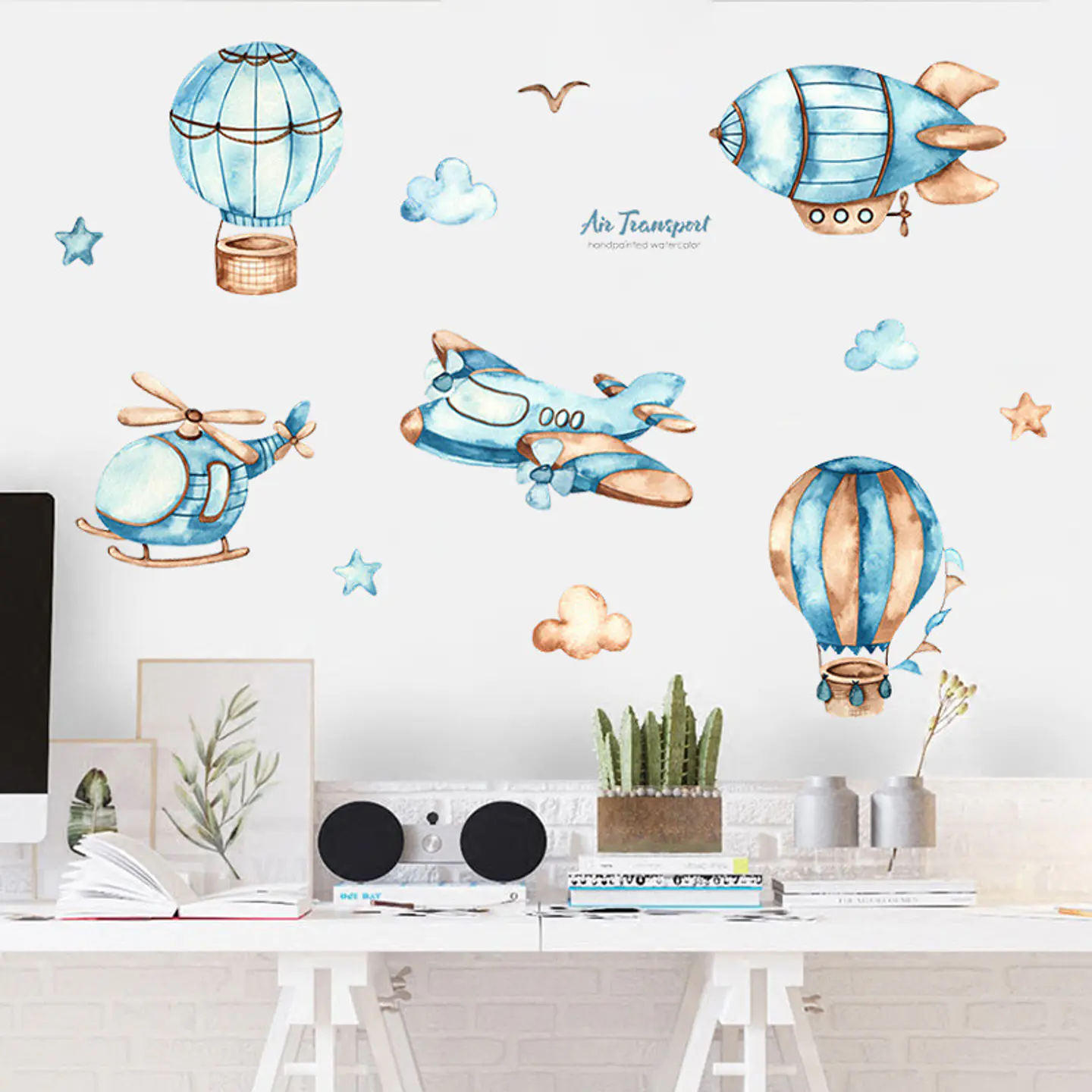 Aviones y globos niños 2 x (90x30cm) | Vinilo sticker pared 3