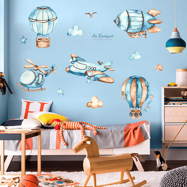 Aviones y globos niños 2 x (90x30cm) | Vinilo sticker pared