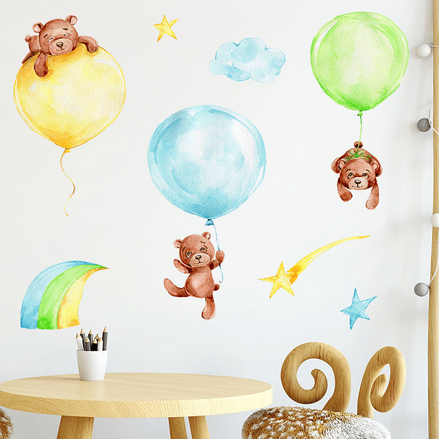 Osos y globos en acuarela | Vinilo sticker pared
