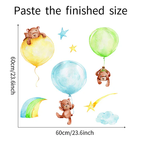 Osos y globos en acuarela | Vinilo sticker pared