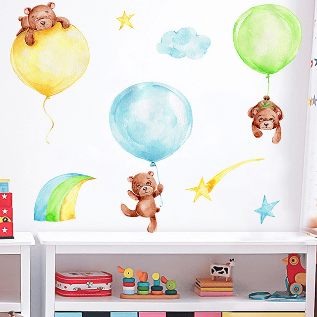 Osos y globos en acuarela | Vinilo sticker pared