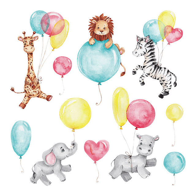 Animales bebés y globos | Vinilo sticker pared 