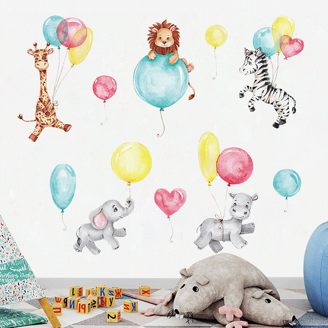 Animales bebés y globos | Vinilo sticker pared 