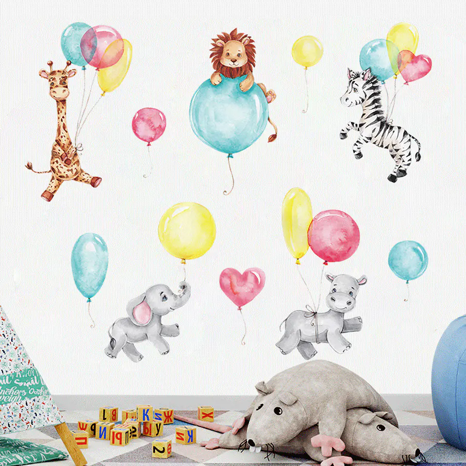 Animales bebés y globos | Vinilo sticker pared  1