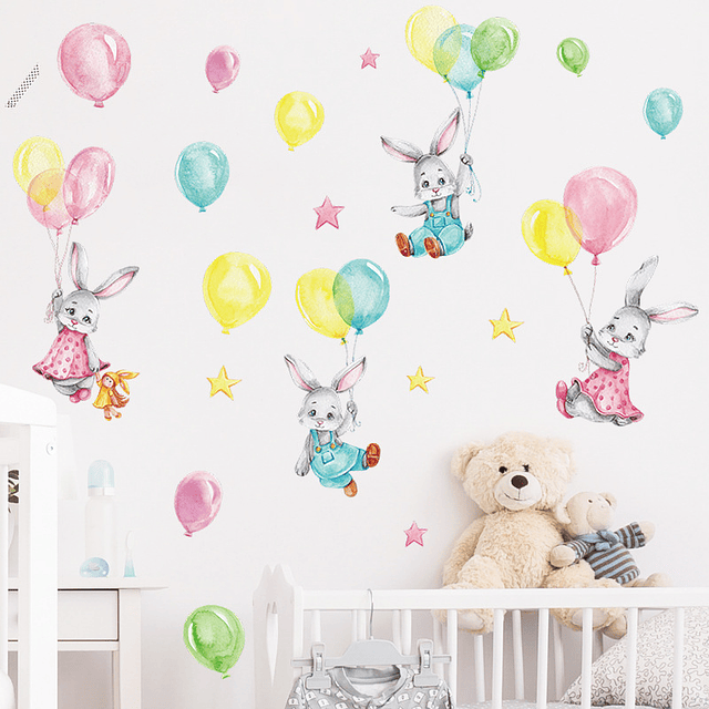 Conejos y globos | Vinilo sticker pared