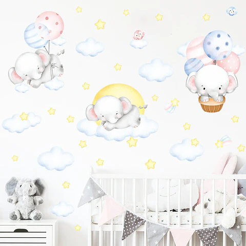 Elefantes durmiendo en acuarela | Vinilo sticker pared