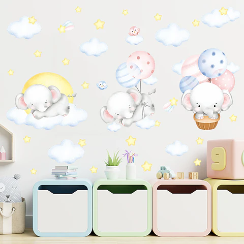 Elefantes durmiendo en acuarela | Vinilo sticker pared