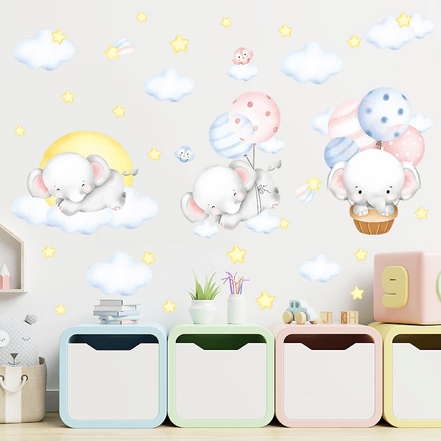 Elefantes durmiendo en acuarela | Vinilo sticker pared