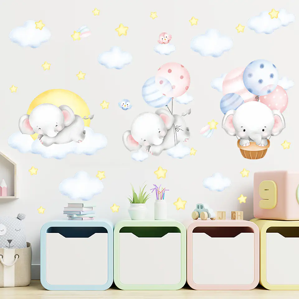 Elefantes durmiendo en acuarela | Vinilo sticker pared 2