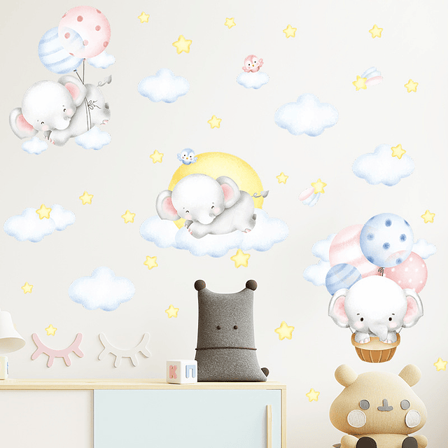 Elefantes durmiendo en acuarela | Vinilo sticker pared