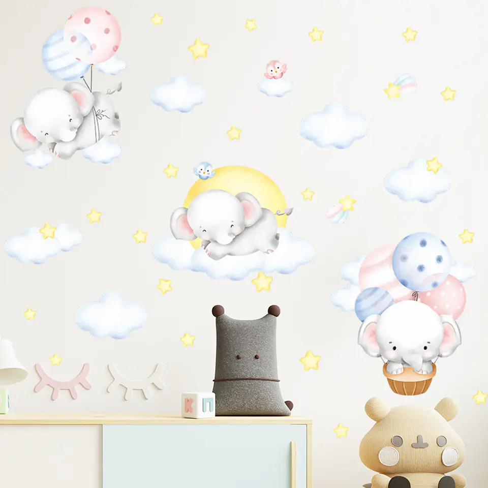 Elefantes durmiendo en acuarela | Vinilo sticker pared 3