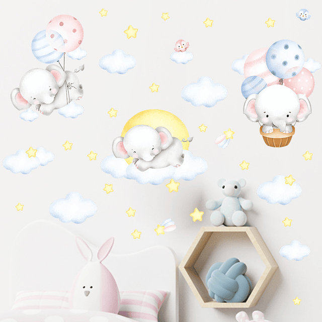 Elefantes durmiendo en acuarela | Vinilo sticker pared