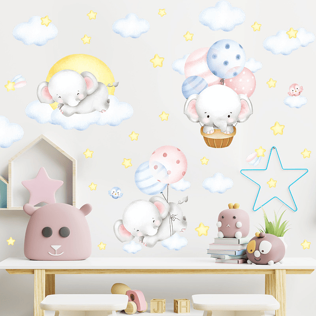 Elefantes durmiendo en acuarela | Vinilo sticker pared