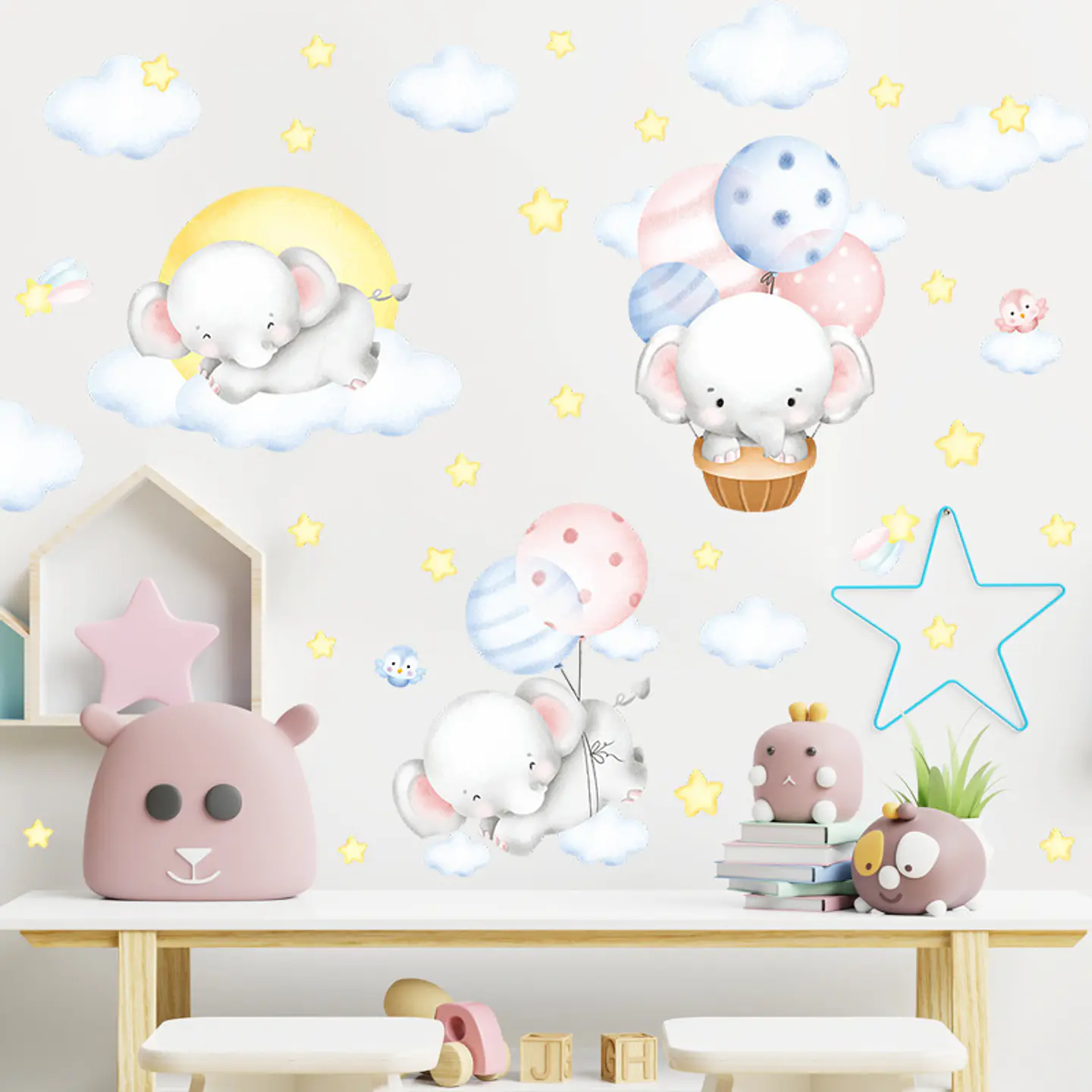 Elefantes durmiendo en acuarela | Vinilo sticker pared 5