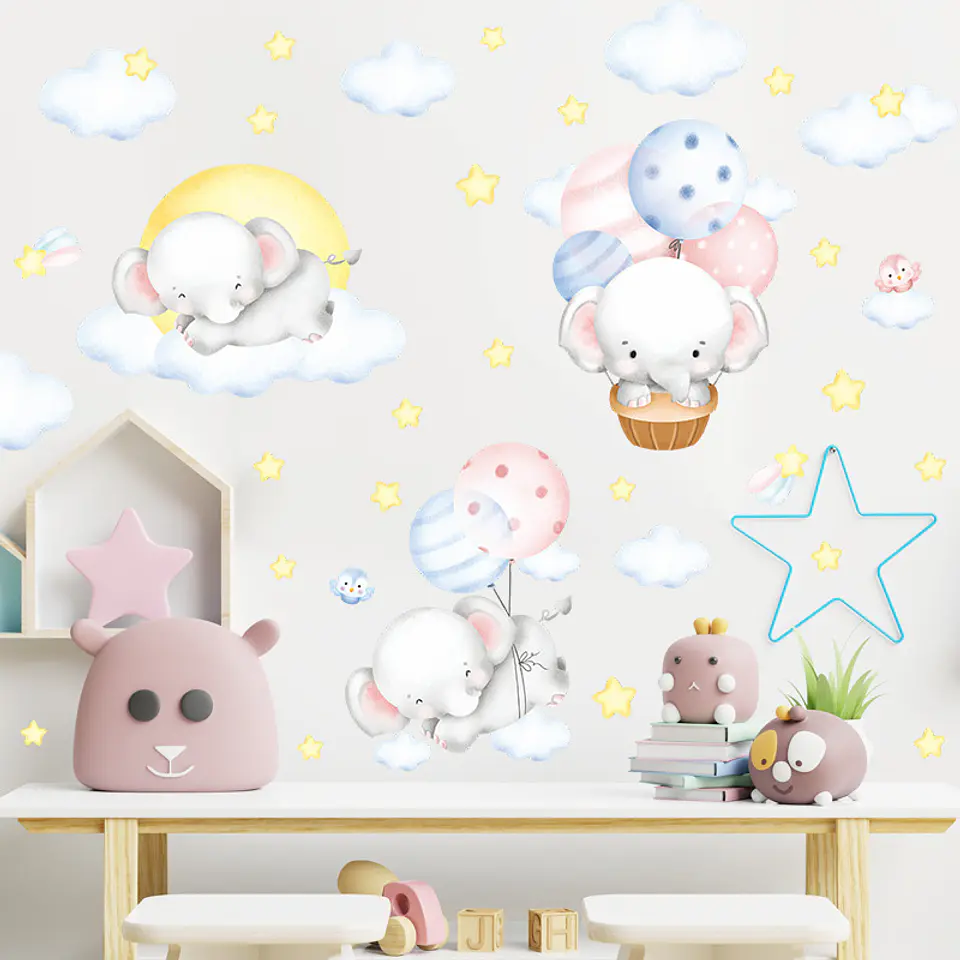 Elefantes durmiendo en acuarela | Vinilo sticker pared 5