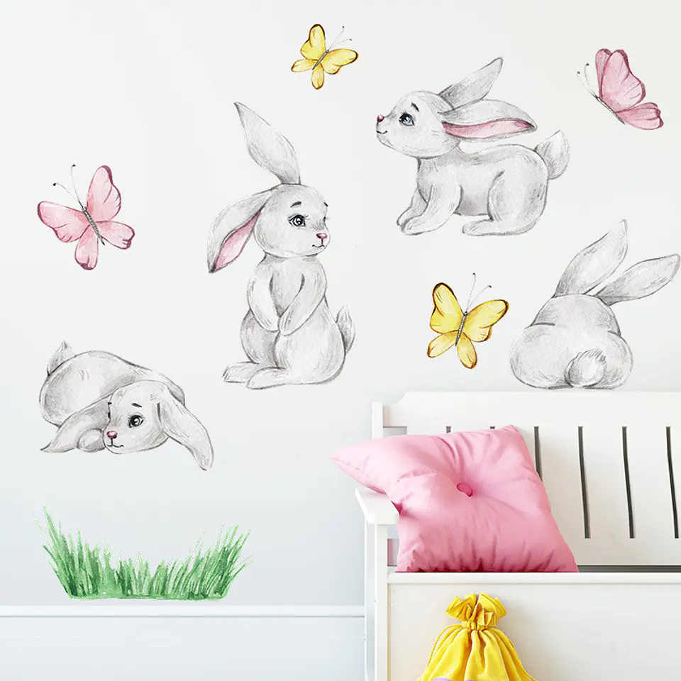 Preciosos conejos en acuarela | Vinilo sticker pared 1