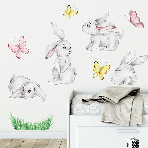 Preciosos conejos en acuarela | Vinilo sticker pared