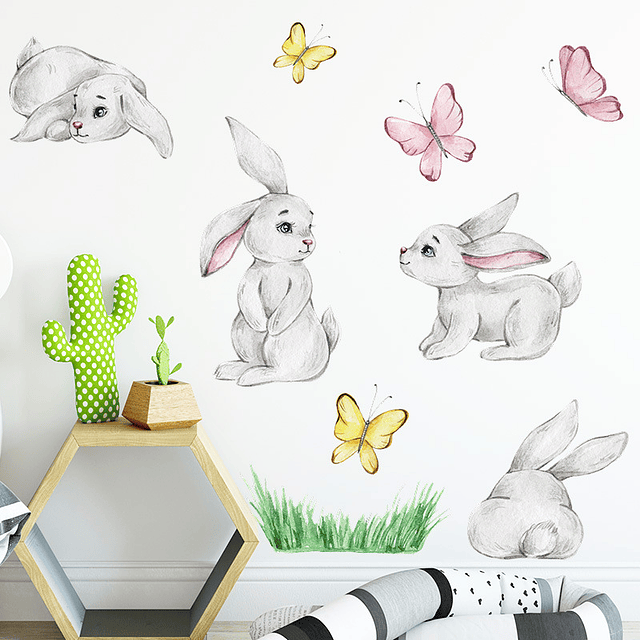 Preciosos conejos en acuarela | Vinilo sticker pared