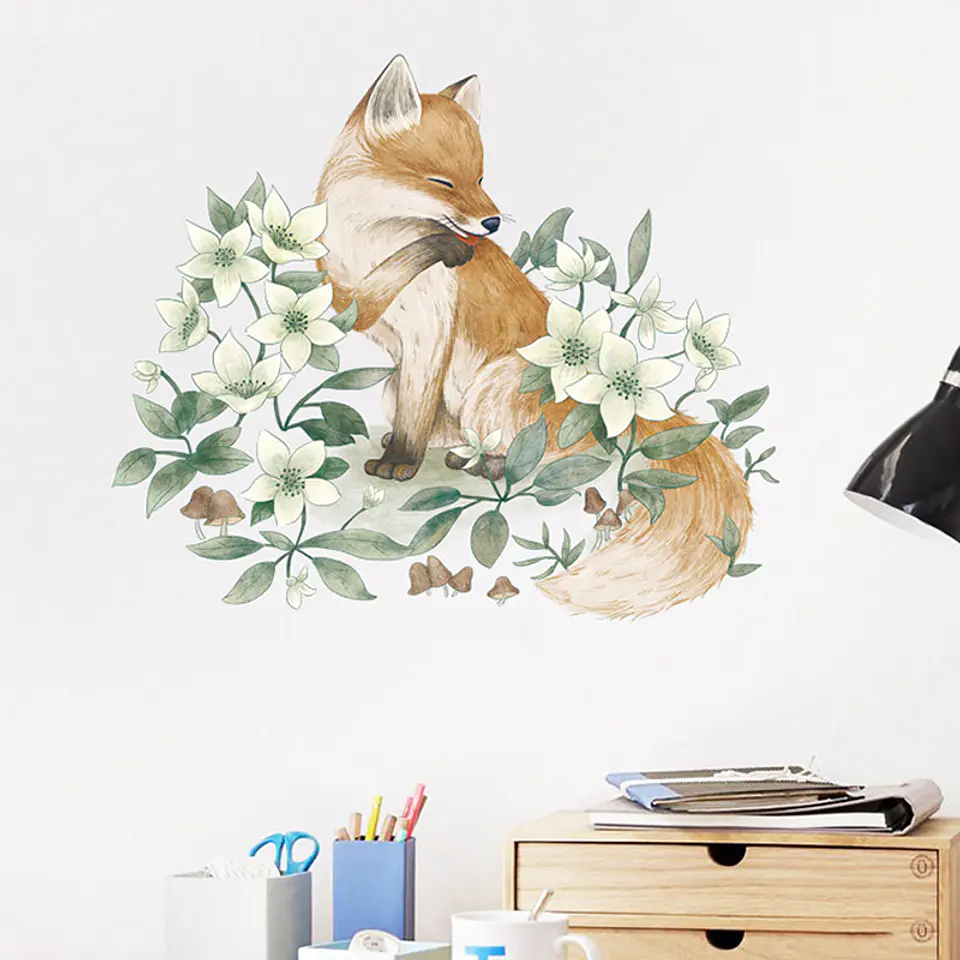 Zorrito entre Flores | Vinilo Decorativo Infantil 55 × 40 cm 1