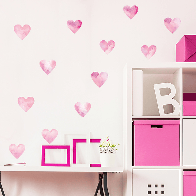 Set de 2 laminas Corazones rosados degrade | Vinilo sticker pared 