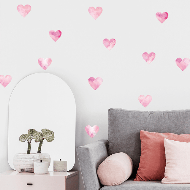 Set de 2 laminas Corazones rosados degrade | Vinilo sticker pared 