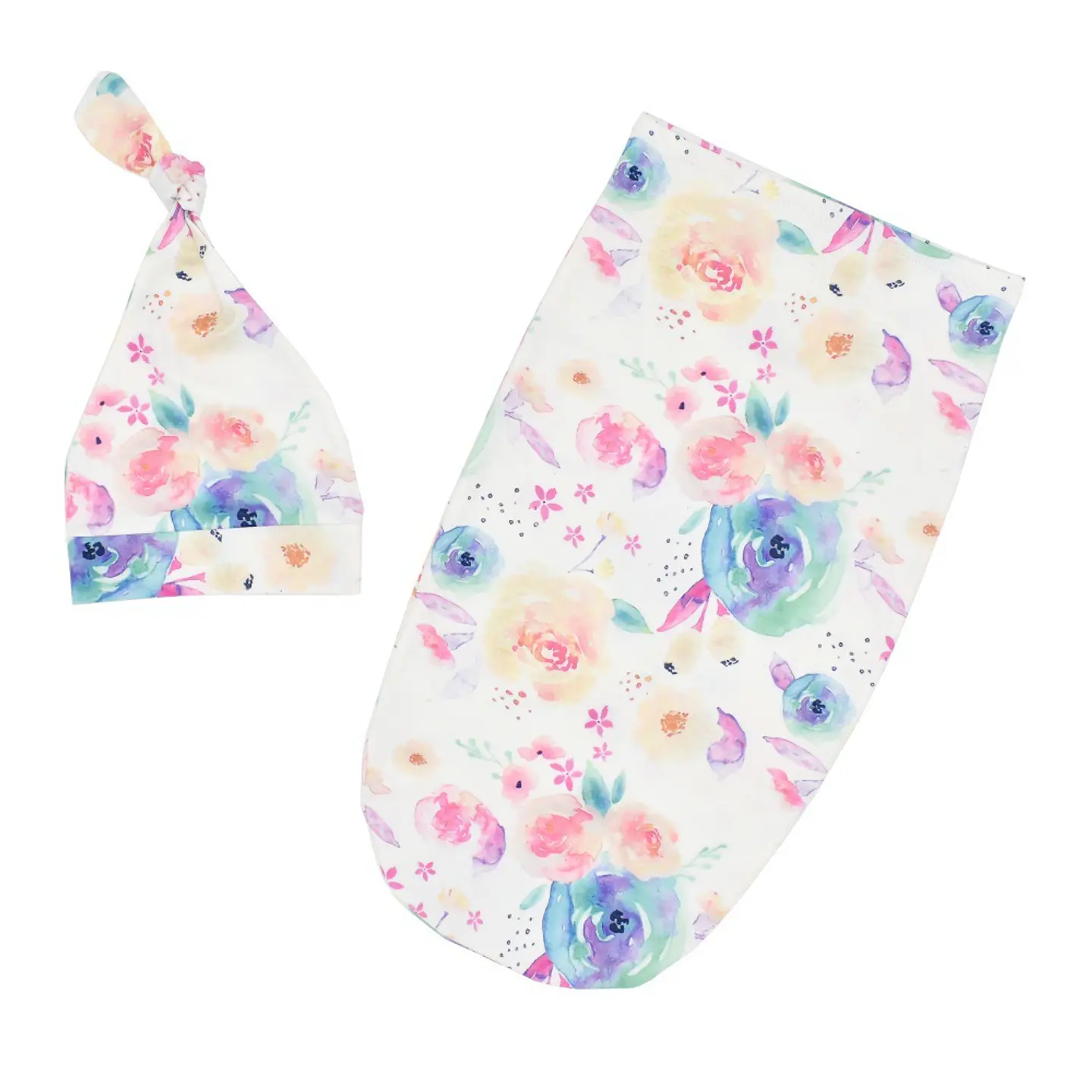 Flores en acuarela | Manta saquito y gorro 1