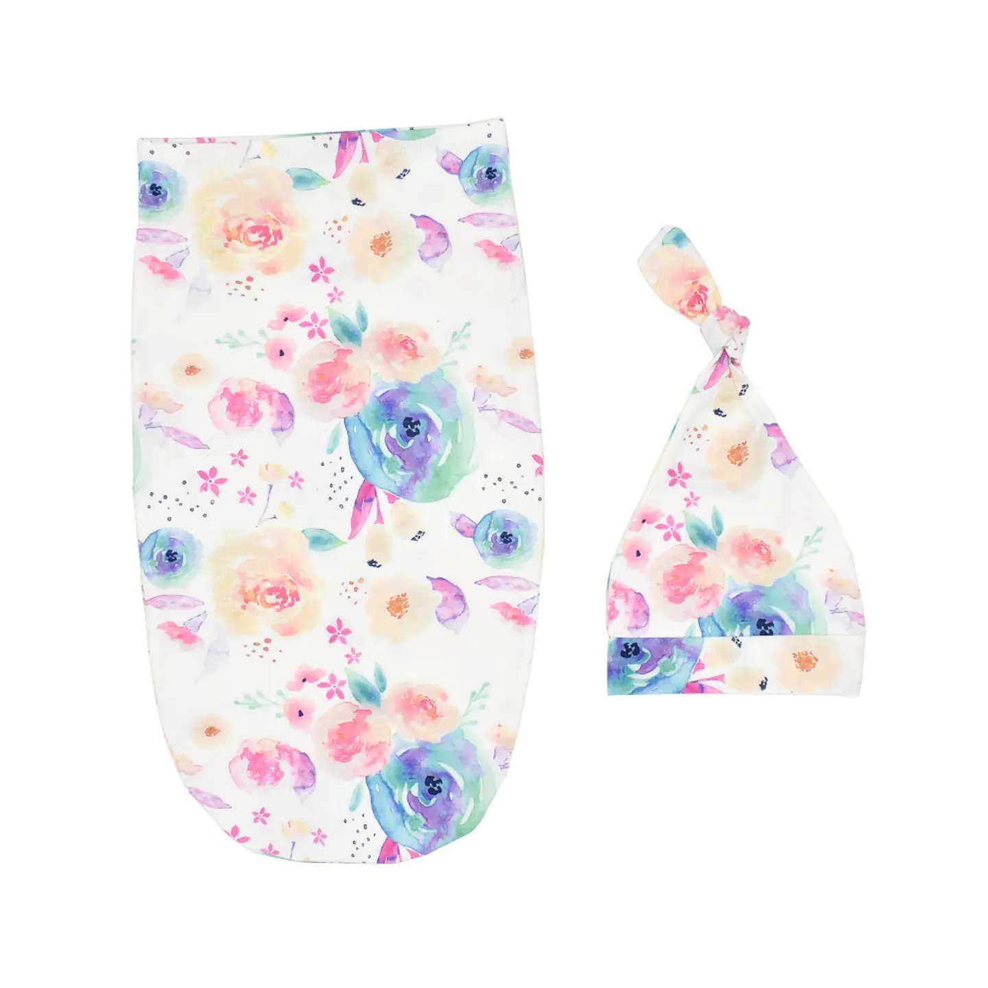 Flores en acuarela | Manta saquito y gorro 2