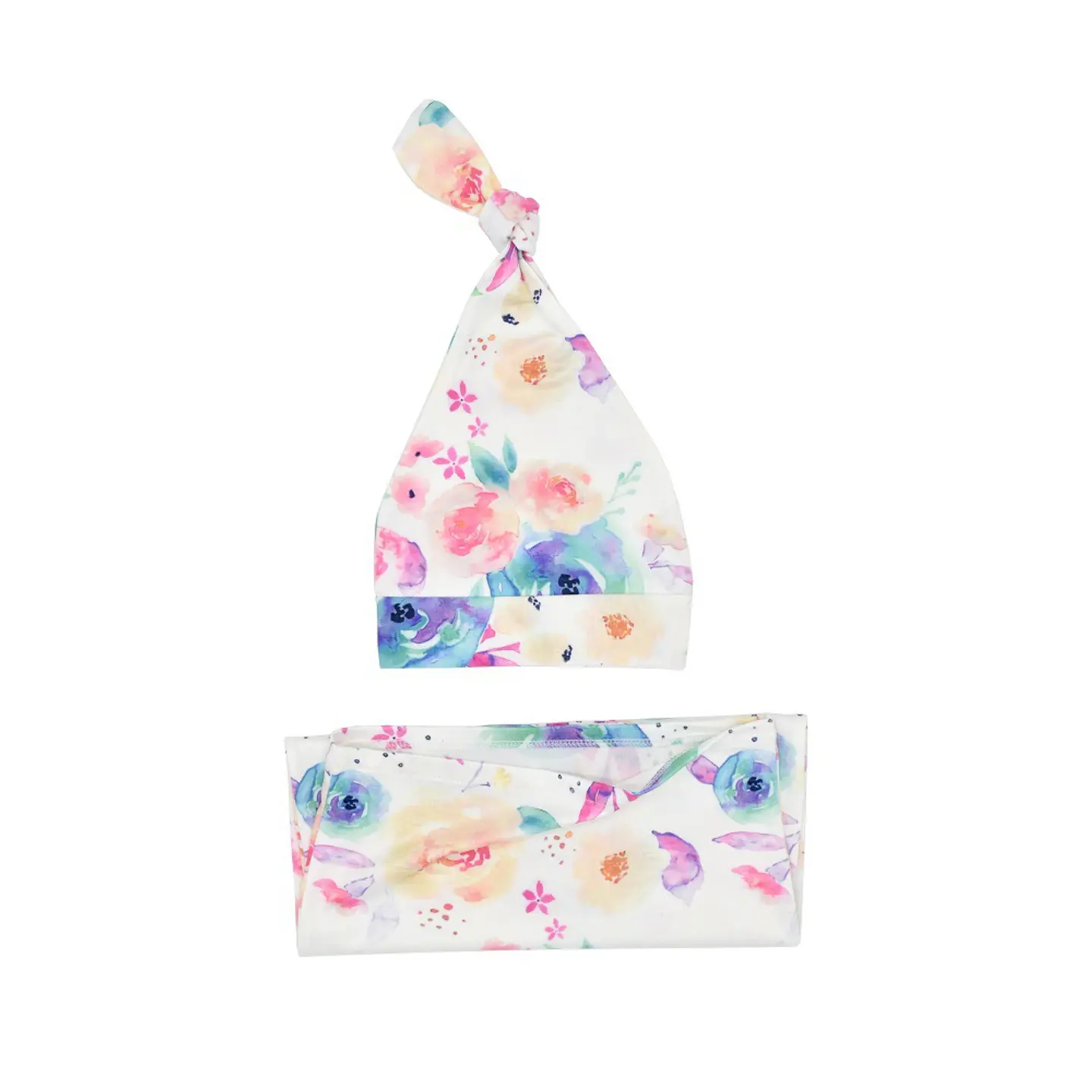 Flores en acuarela | Manta saquito y gorro 3
