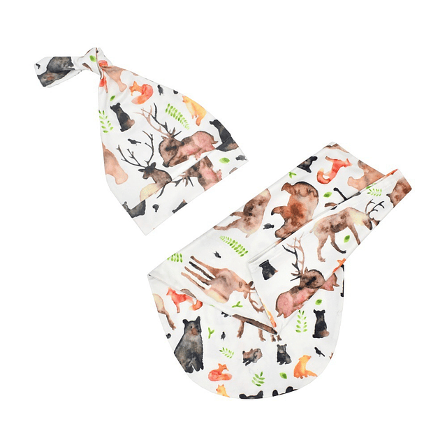 Animales en acuarela | Manta saquito y gorro