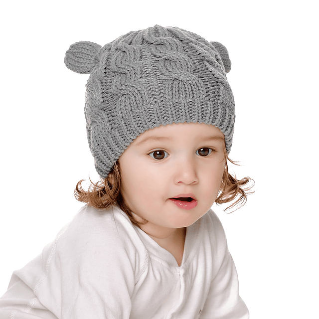 Osito gris | Gorro y guantes mitones gris