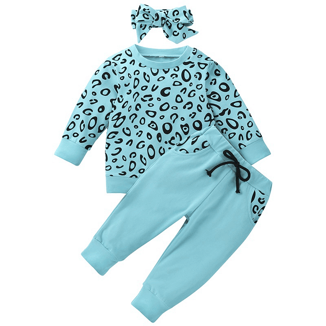 Animal print azul | Conjunto poleron, pantalones y cintillo