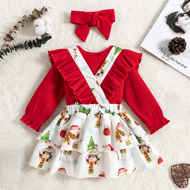 Navideña | Conjunto vestido, pilucho y cintillo