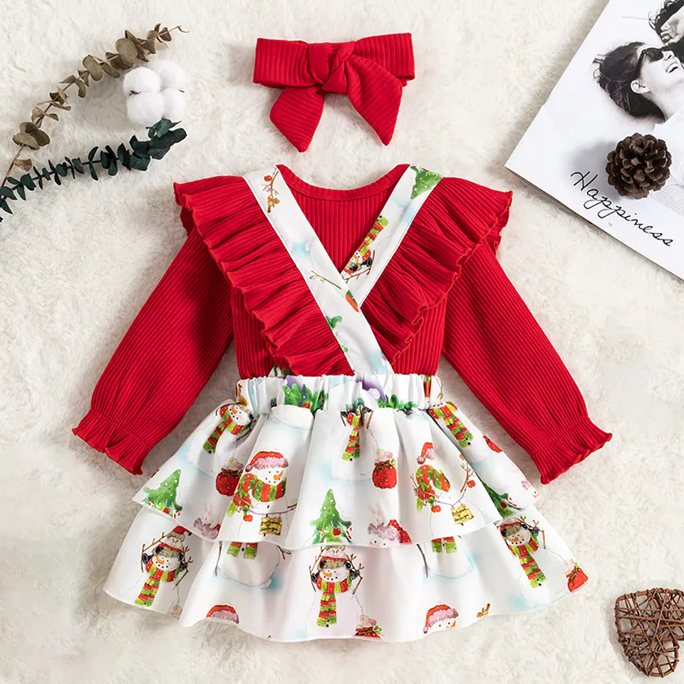 Navideña | Conjunto vestido, pilucho y cintillo 1