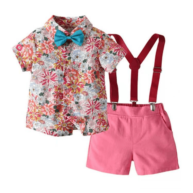 Conjunto heramnos, vestido y camisa con short, suspensores