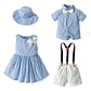 Conjunto vestido gorro, camisa con short, suspensores - Miniatura 1