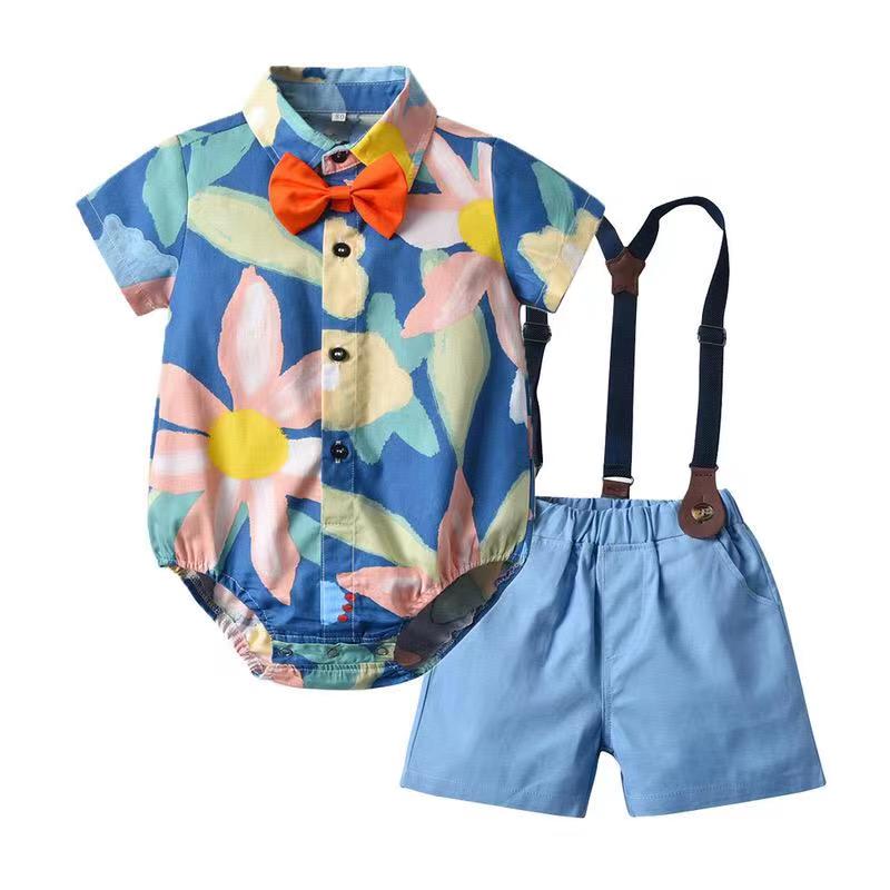 Conjunto hermanos, vestido y camisa con short, suspensores 3