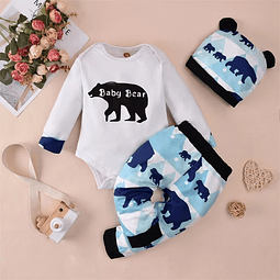 Baby bear| Conjunto pilucho, pantalón y gorrito