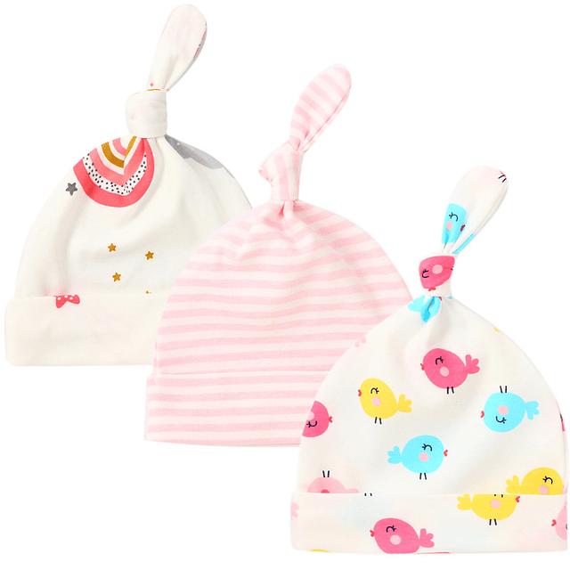 Pajaritos soñadores| Set 3 Gorritos rosados pajaritos