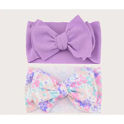 Primavera Primaverita | Set 2 cintillos maxi lazos morado y con flores