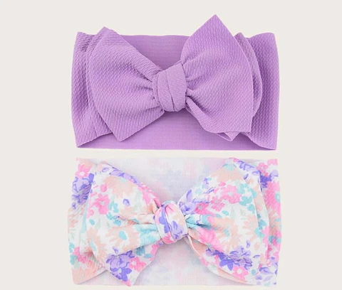 Primavera Primaverita | Set 2 cintillos maxi lazos morado y con flores
