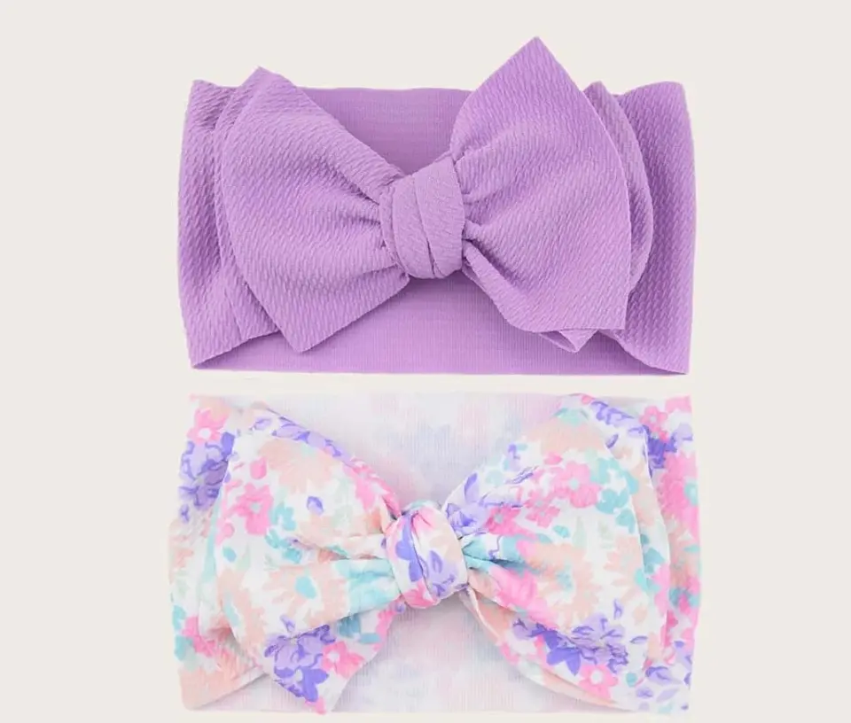 Primavera Primaverita | Set 2 cintillos maxi lazos morado y con flores 1