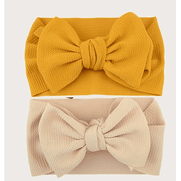 Primavera Primaverita | Set 2 cintillos maxi lazos beige y amarillo