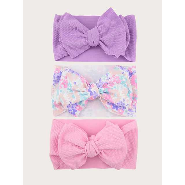 Primavera Primaverita | Set 3 cintillos maxi lazos morado y con flores