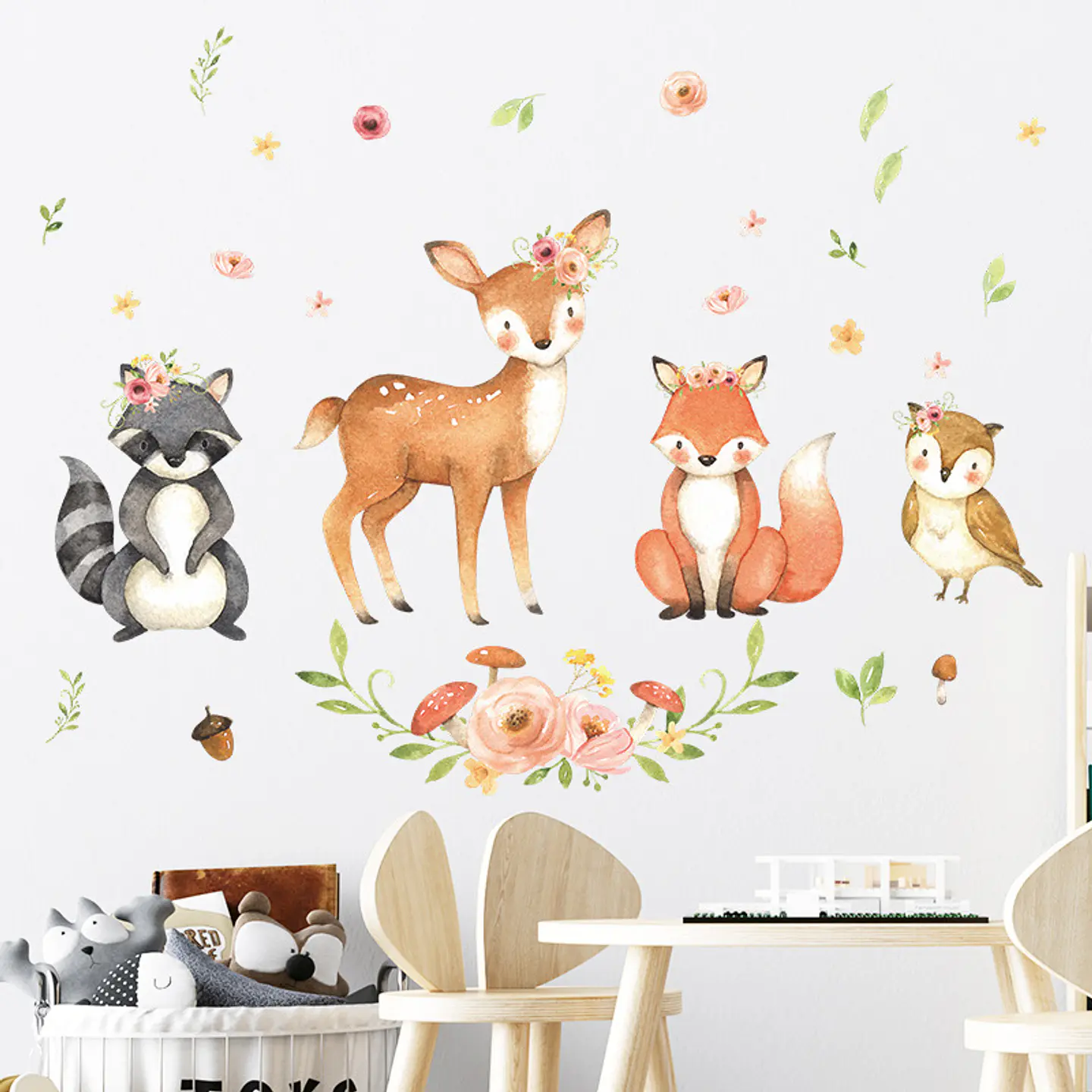 Sticker de Pared Infantil Cute Animals | Vinilo Decorativo 90x30cm Estilo Acuarela 2