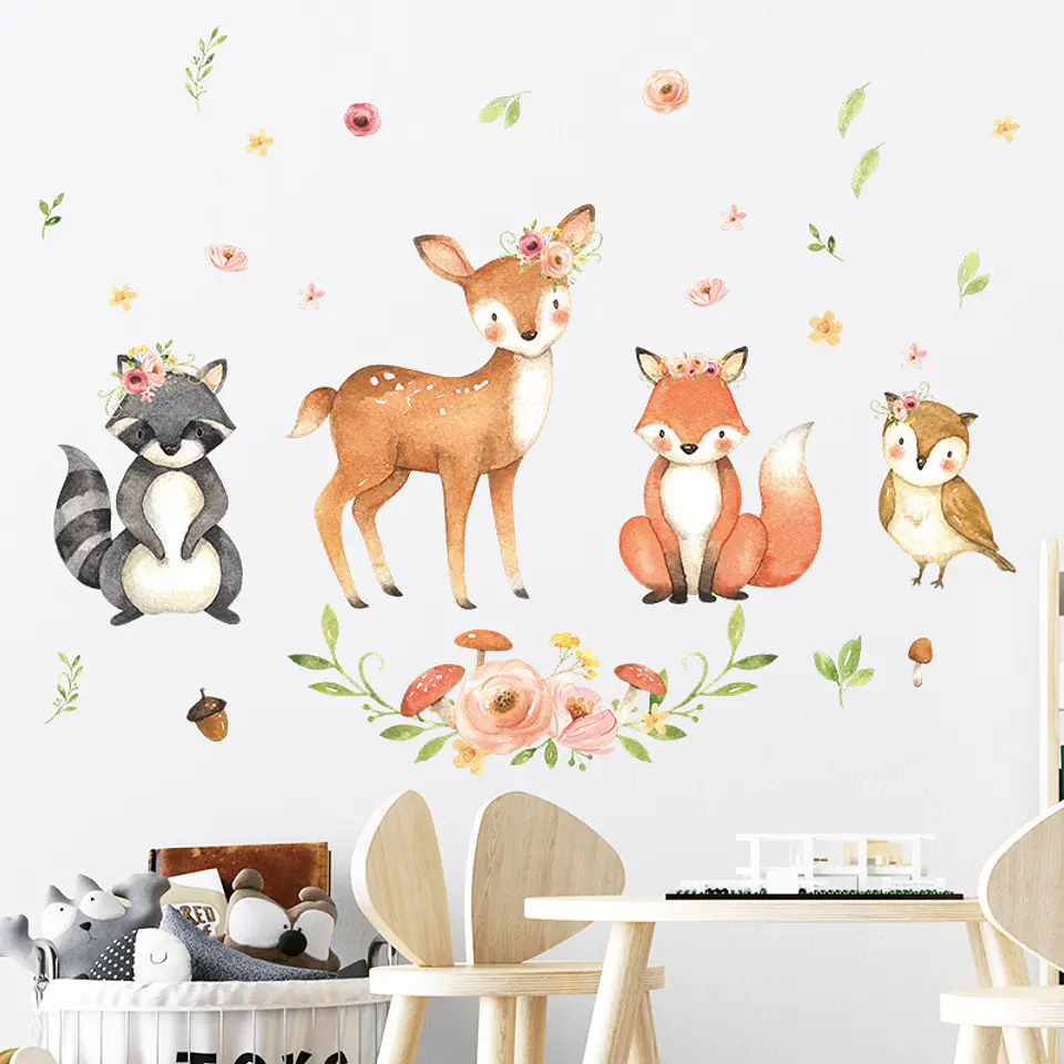 Sticker de Pared Infantil Cute Animals | Vinilo Decorativo 90x30cm Estilo Acuarela 2