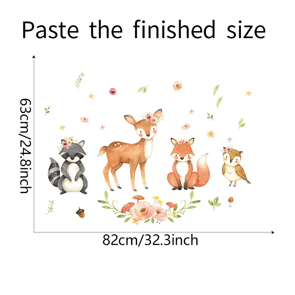 Sticker de Pared Infantil Cute Animals | Vinilo Decorativo 90x30cm Estilo Acuarela 3