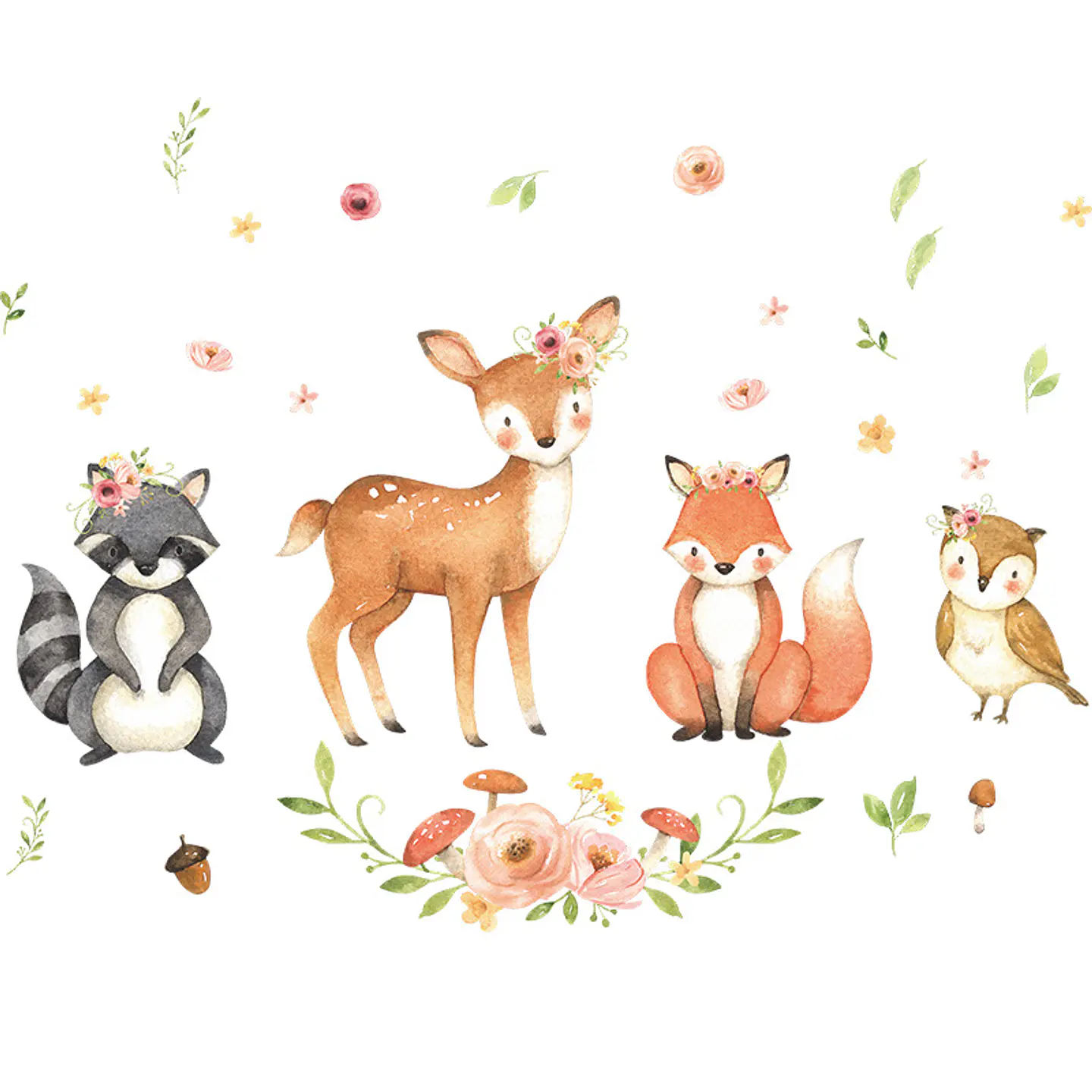 Sticker de Pared Infantil Cute Animals | Vinilo Decorativo 90x30cm Estilo Acuarela 4